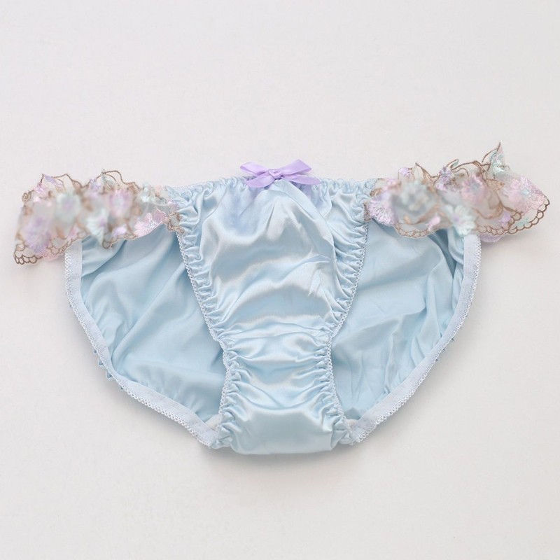 Sweet Girls Womens Faux Satin Panties Briefs Embroidery Panty School Underpants