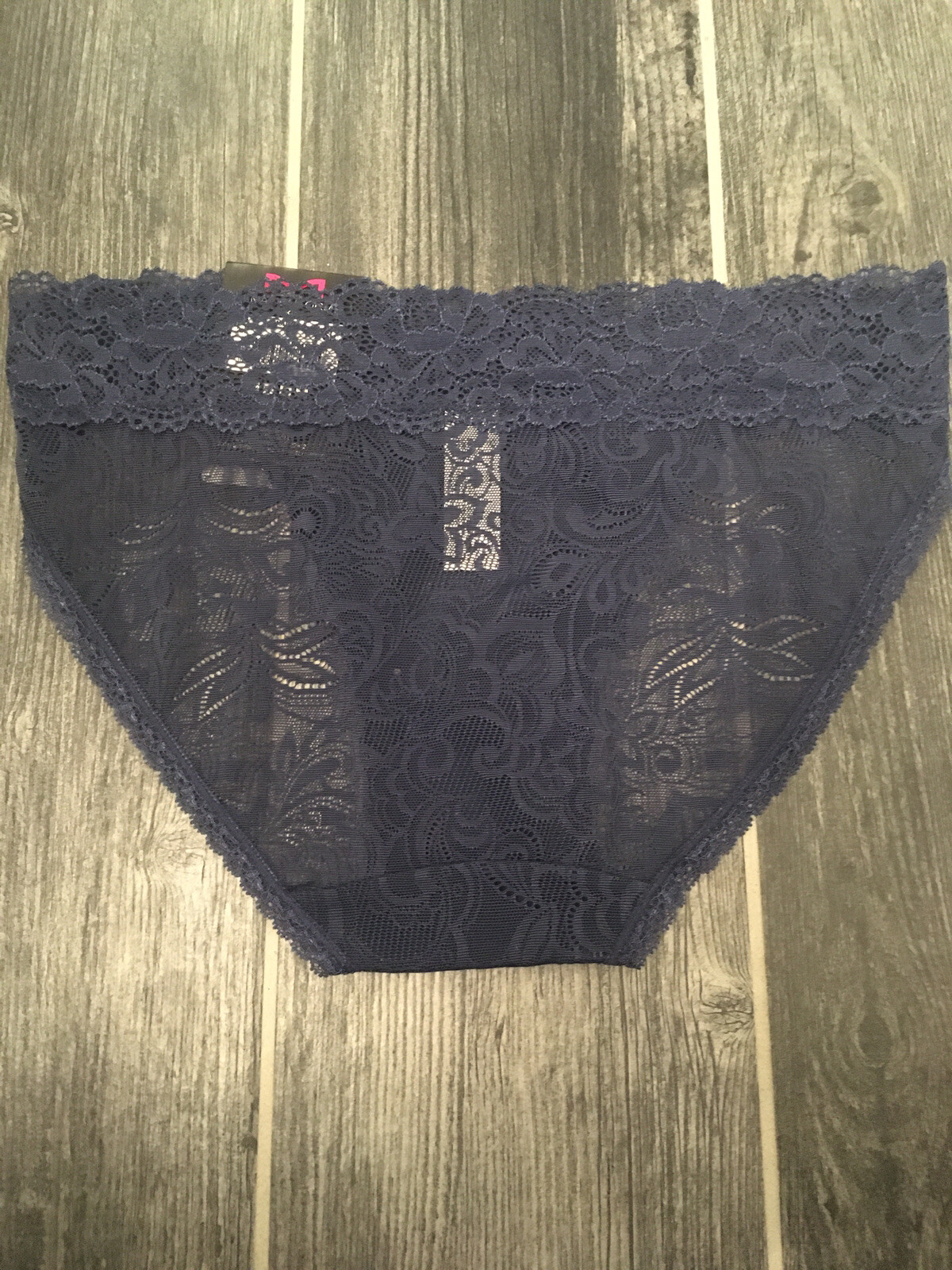 MAIDENFORM LUXURIOUS LACE BIKINI PANTY Size 5/S Dark Navy Blue Lace High Leg