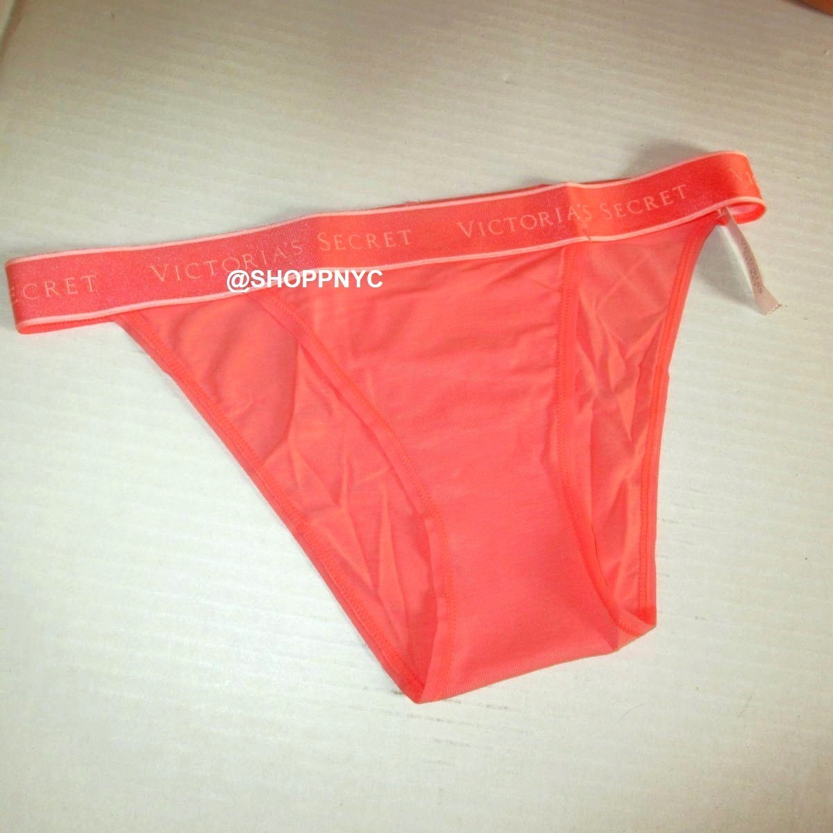 Victoria Secret Cotton Tanga Panty Size XL XXL Logo Waist Coral Orange Cheeky