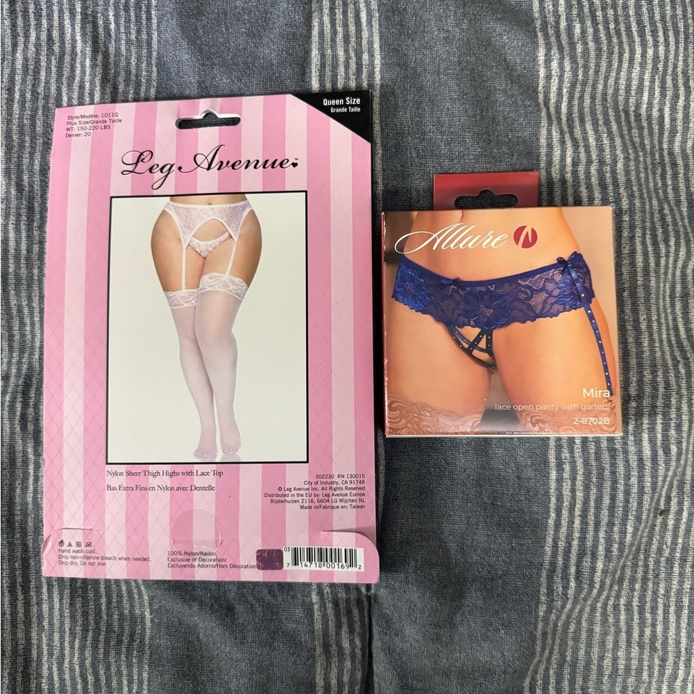 Allure Blue Lace Open Panty with Garter
