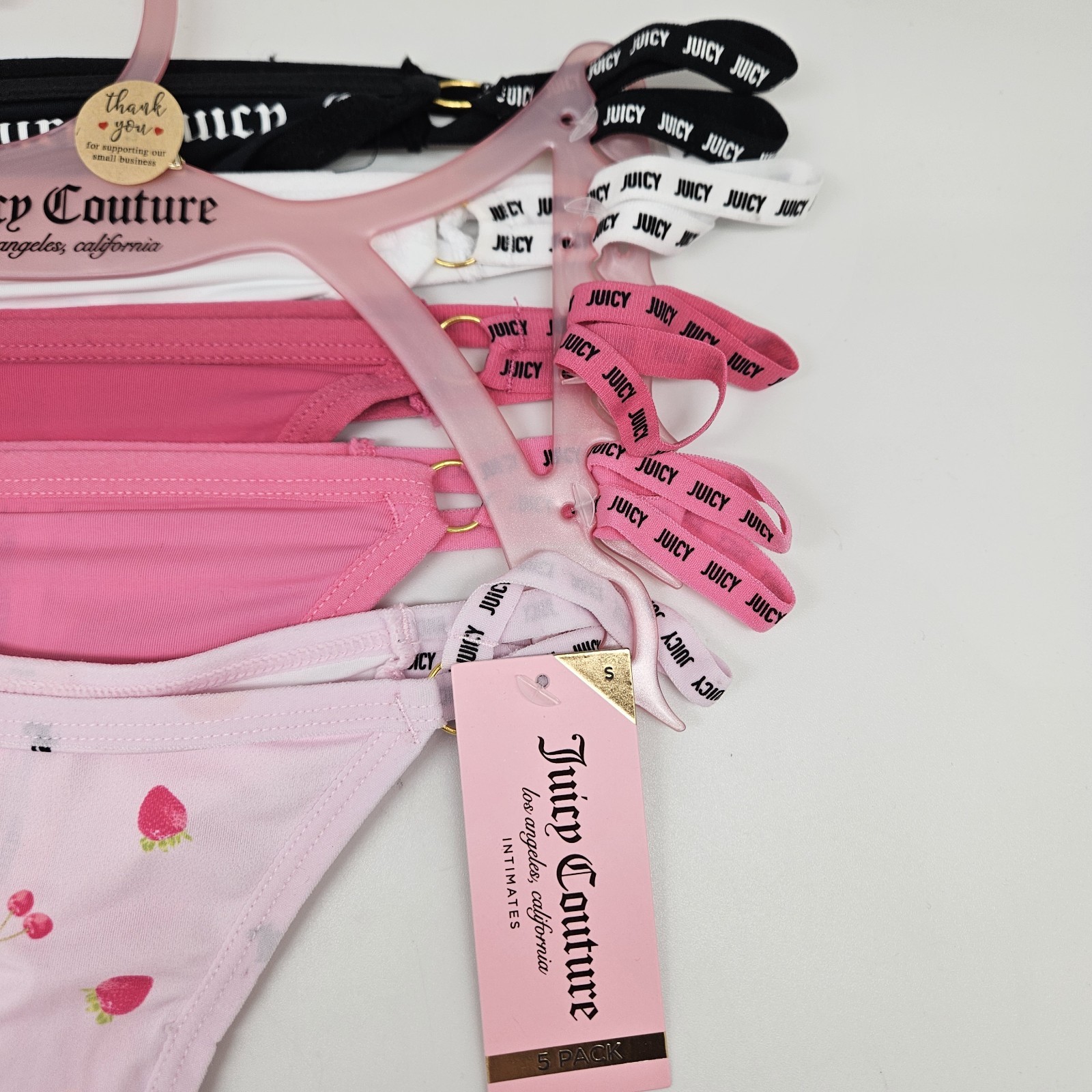 JUICY COUTURE 5 Pack Women’s S M L XL Logo Thong Panties Black White Pink
