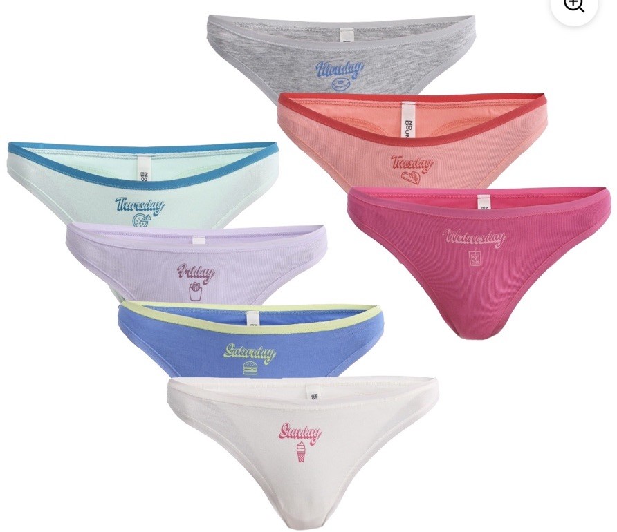No Boundaries XXL Mid-Rise Thong Panties 7 Pair 7 Days Of The Week Pack