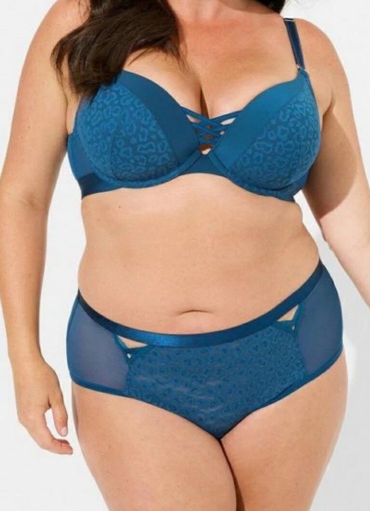 Torrid Size 00 Teal Mid Rise Cheeky Lace Animal Print