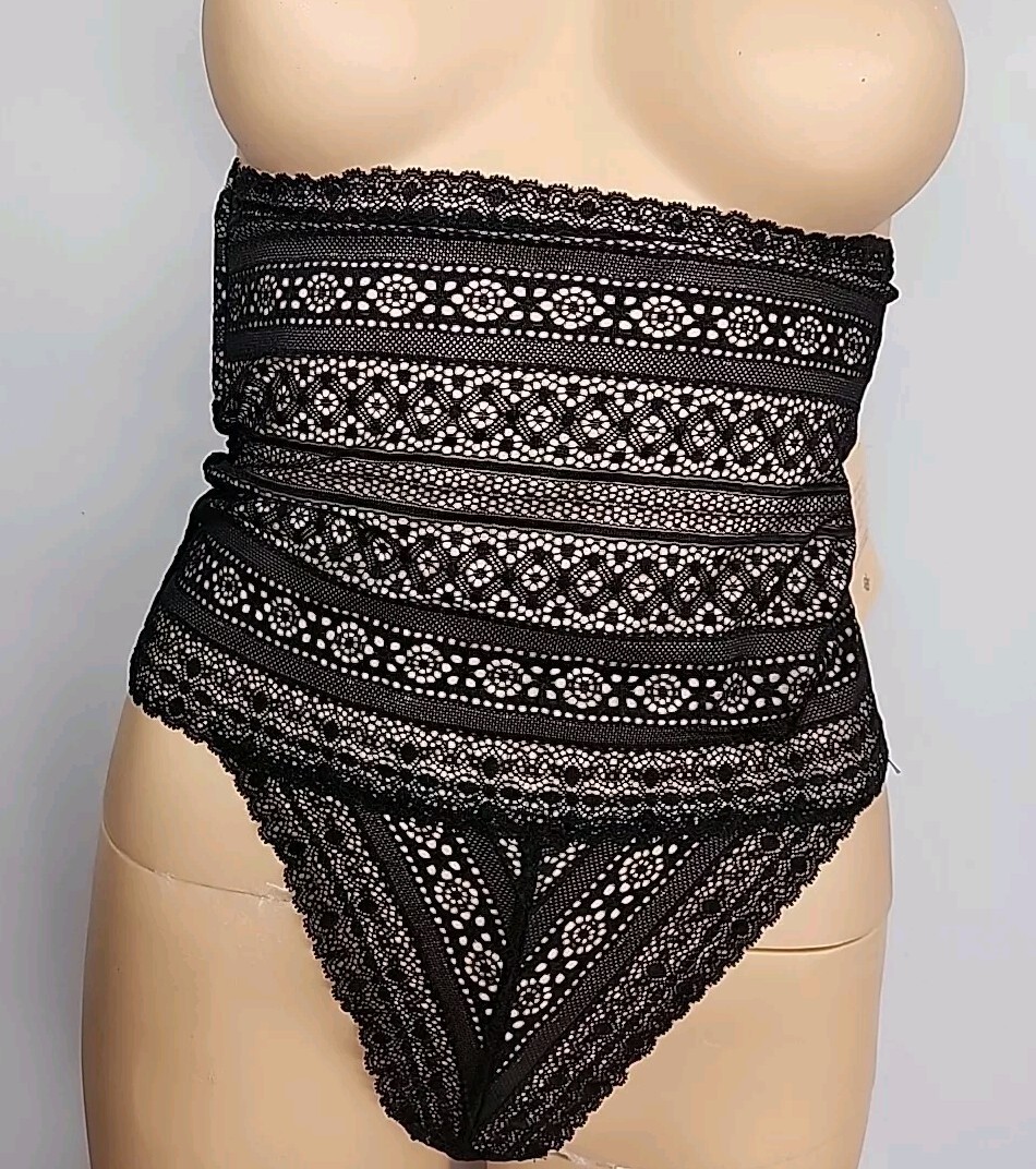 Nwt Popilush Shapewear Panties High-waisted Underwear Lace Thong Black- Large