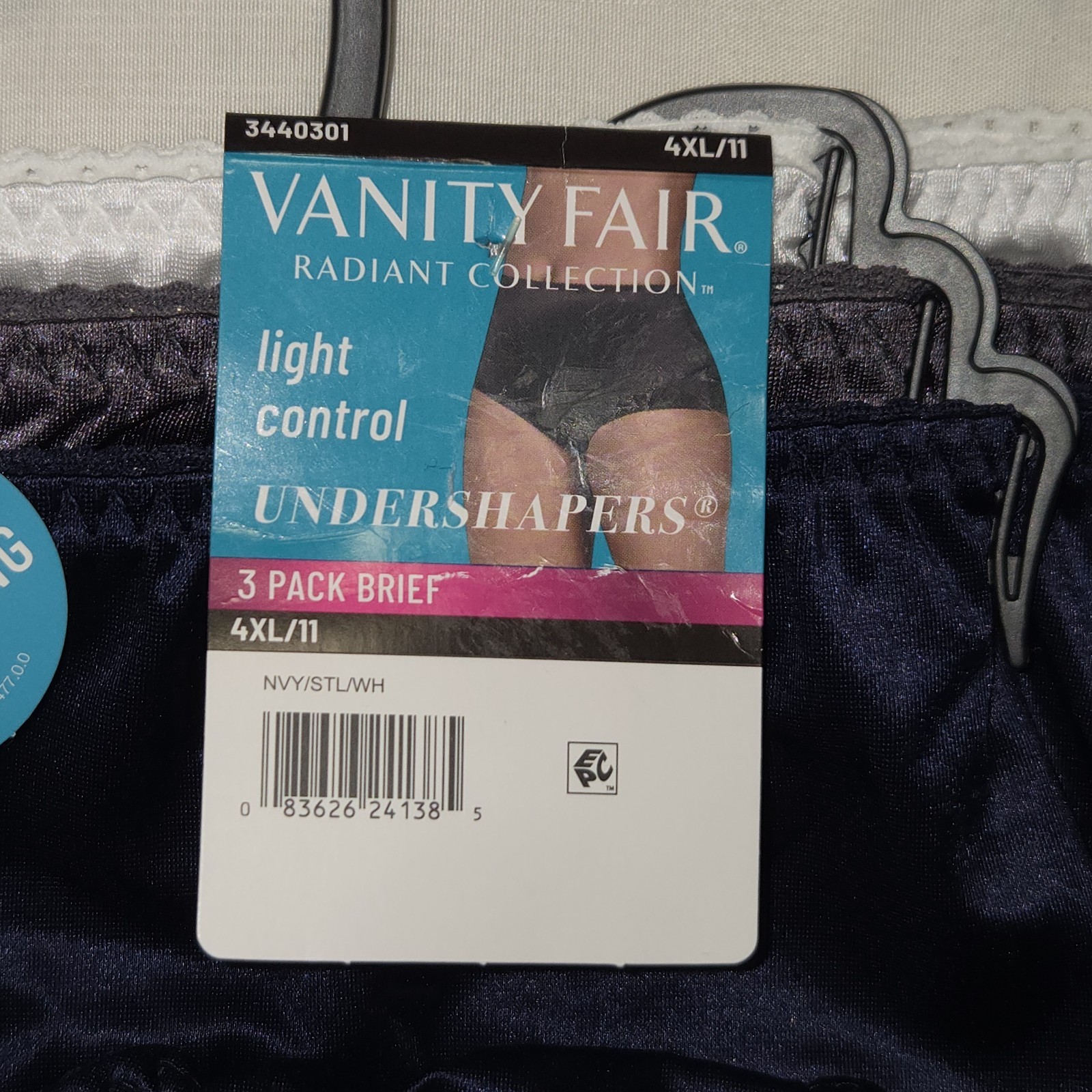 NWT Vanity Fair Radiant Collection 3 Pack Briefs 4X. Navy, Gray, White.