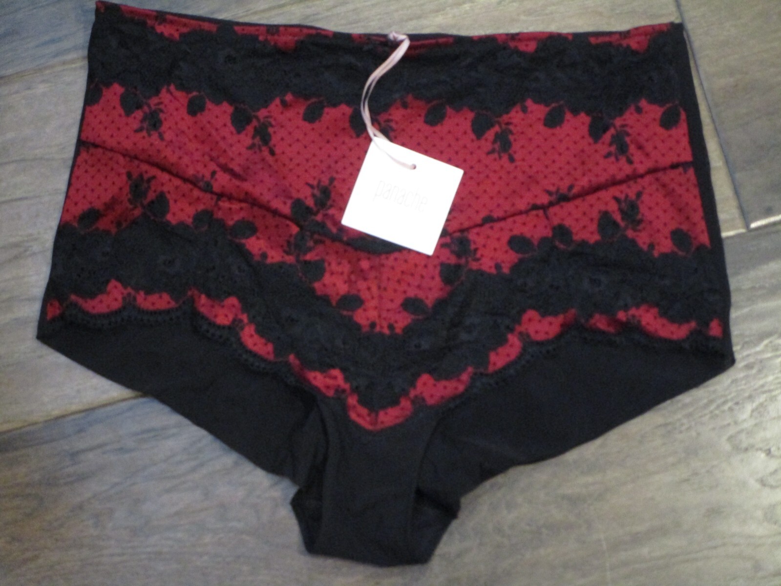 PANACHE CLARA LACE BLACK/RUBY HIGH WAIST BRIEF PANTIES SIZE XXL NEW