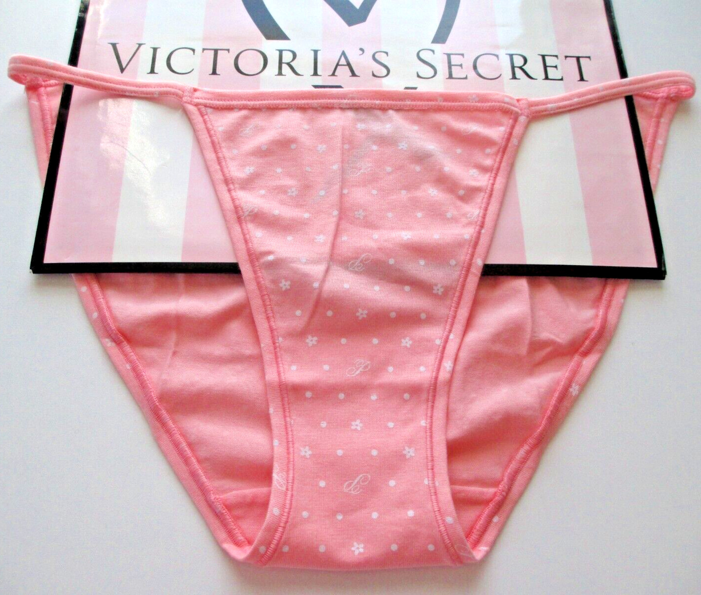 VICTORIA’S SECRET PINK Cotton String Bikini Panty M L Orange NWT Polka Dot VS