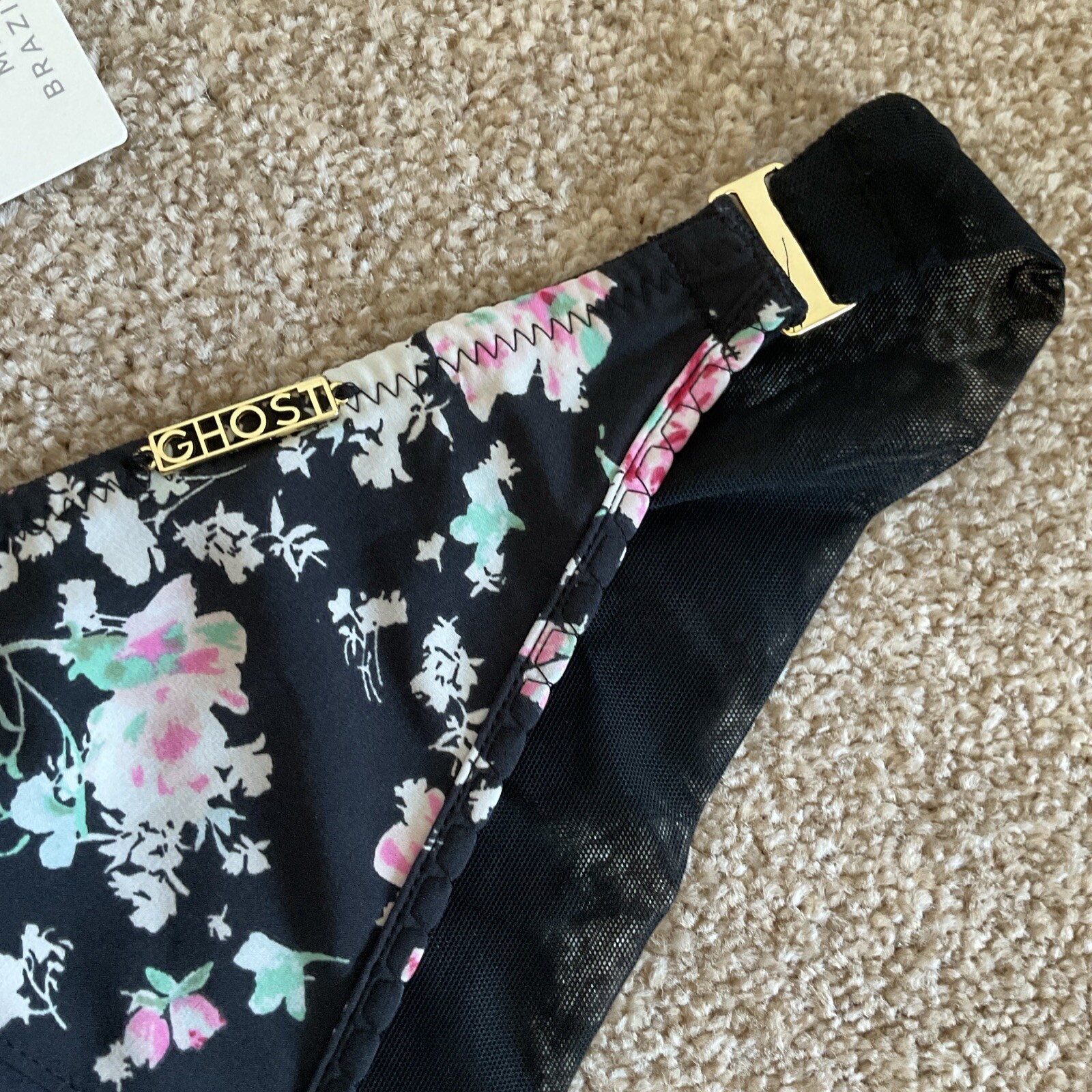 M&S Size 14 X Ghost Pretty Miami Brazilian Knickers Black Mix Pink Floral Soft