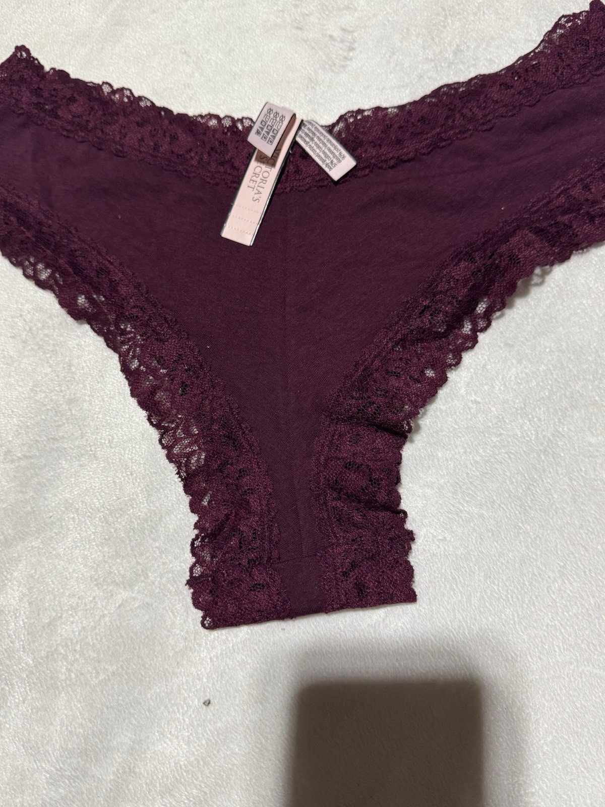 Victoria’s Secret Lace Trim Hiphugger Panty Dark Plum Purple NWT XL