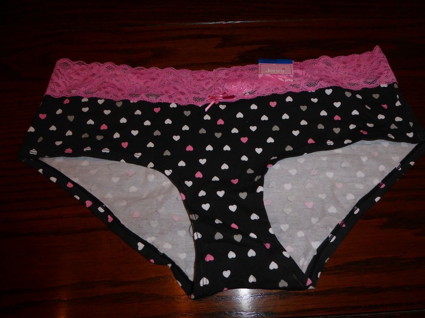 NWT JENNI COTTON SPANDEX HIPSTER PANTIES 2″ LACE WAISTBAND MULTI HEARTS XL
