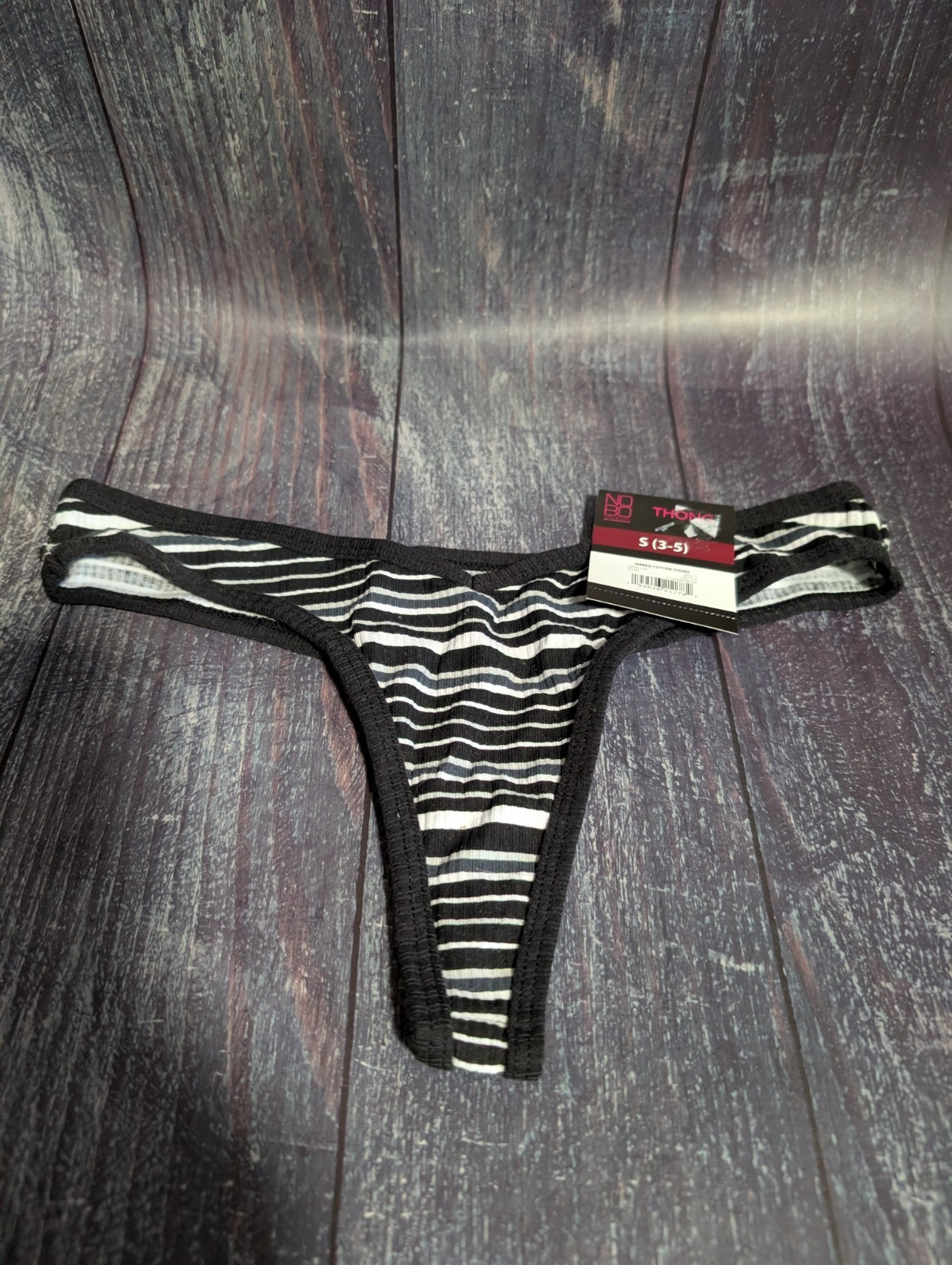 NWT No Boundaries Ribbed Cotton Thong Size S (3-5) – Black Gray White Stripes