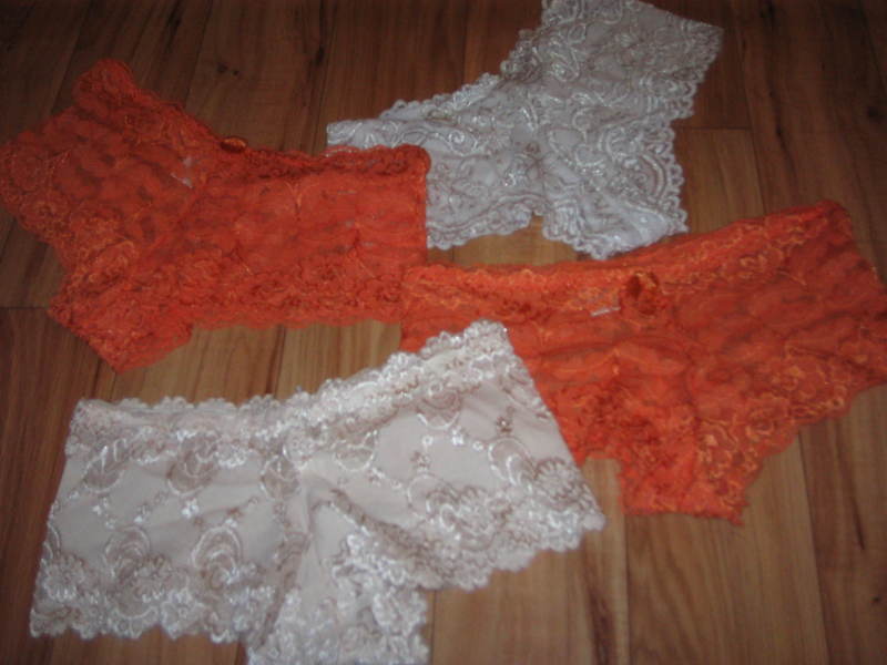 4 x Lace Shorts {2x Orange 1x Cream 1x White} UK10-12 EU38-40 BNWoT
