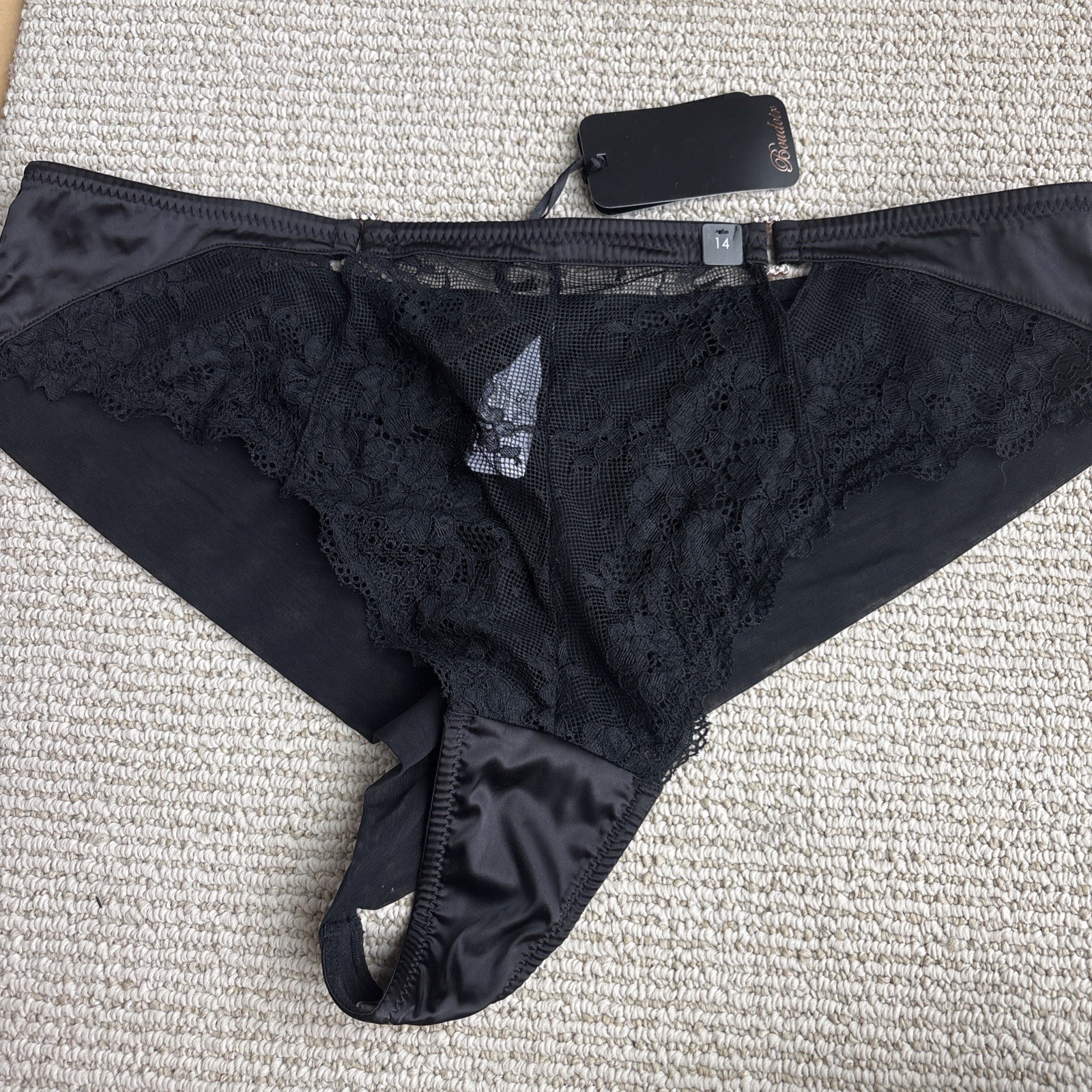 City Chic Boudoir Ladies Plus Alina Thong BLK 14/XS Lace NWT