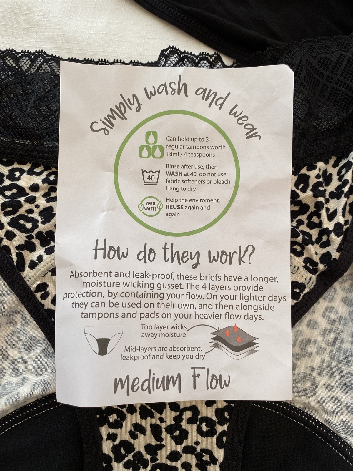 NEXT Period Pants Medium Flow – New Black / Animal Print Bikini Knickers Size 14