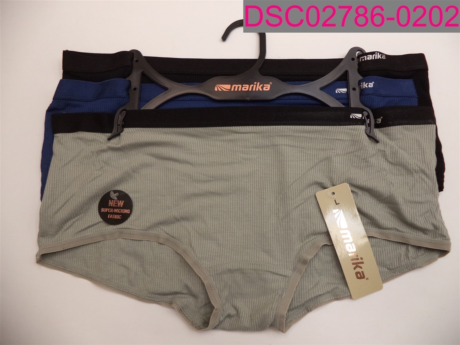 Marika 3 pair Women’s Boyshort panties Large RN 145994 Gray Blue Black
