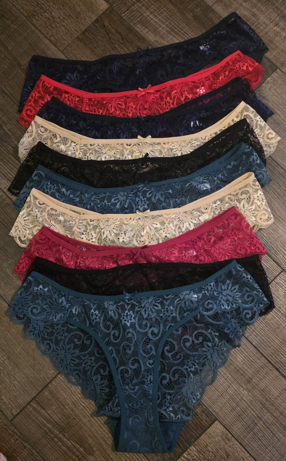 Set of 10 Sheer Lace Panty Women’s XXL Underwear Black, Beige, Green, Blue, Red