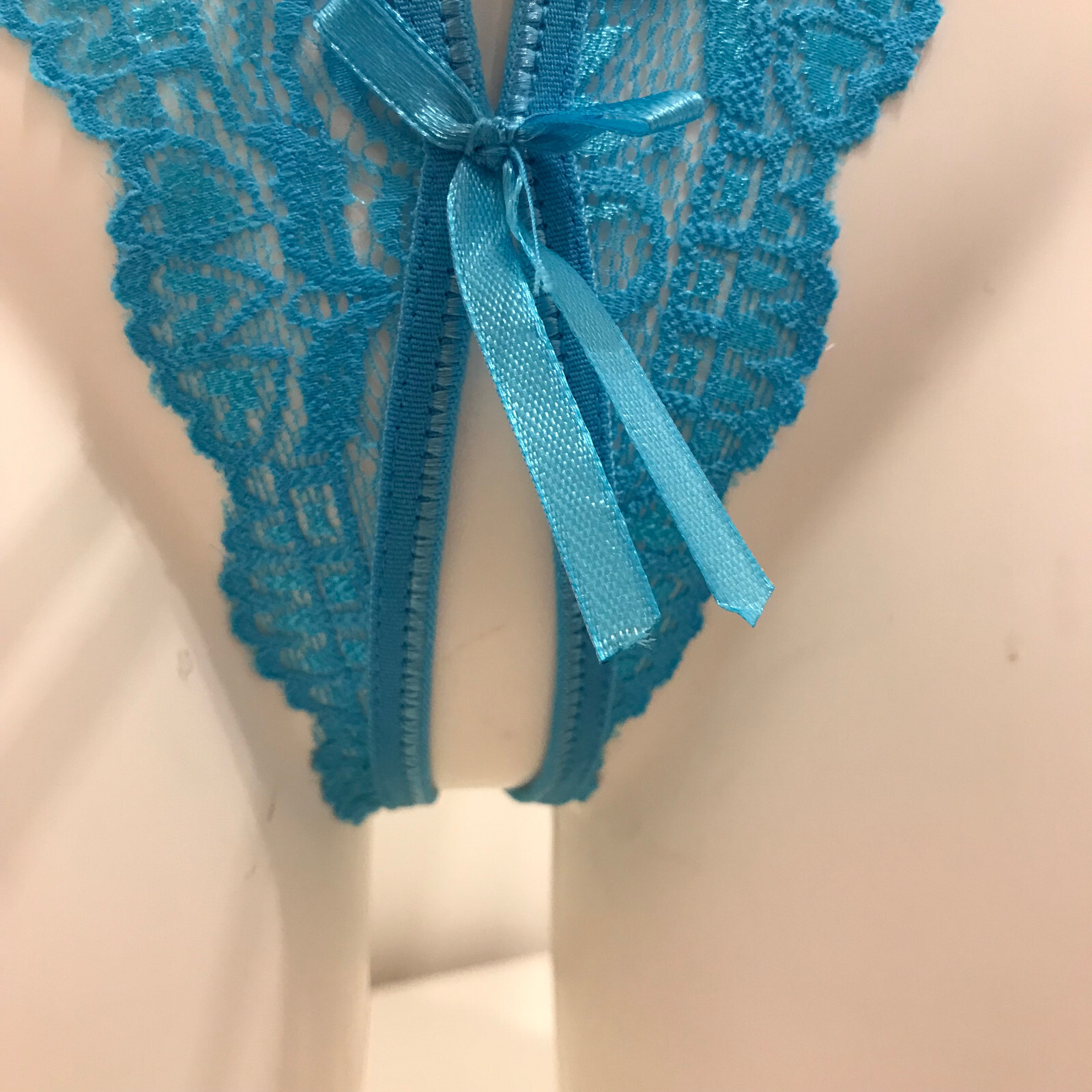 Blue Lace Crotchless Open Crotch Thong One Size Ouvert Knickers Pants womens
