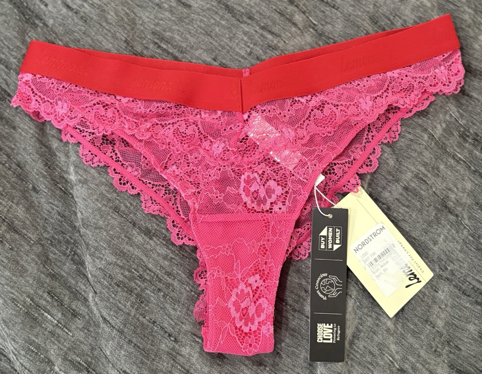 Lemonade Dolls Deep Pink Lace V Brazilian Underwear NEW Medium