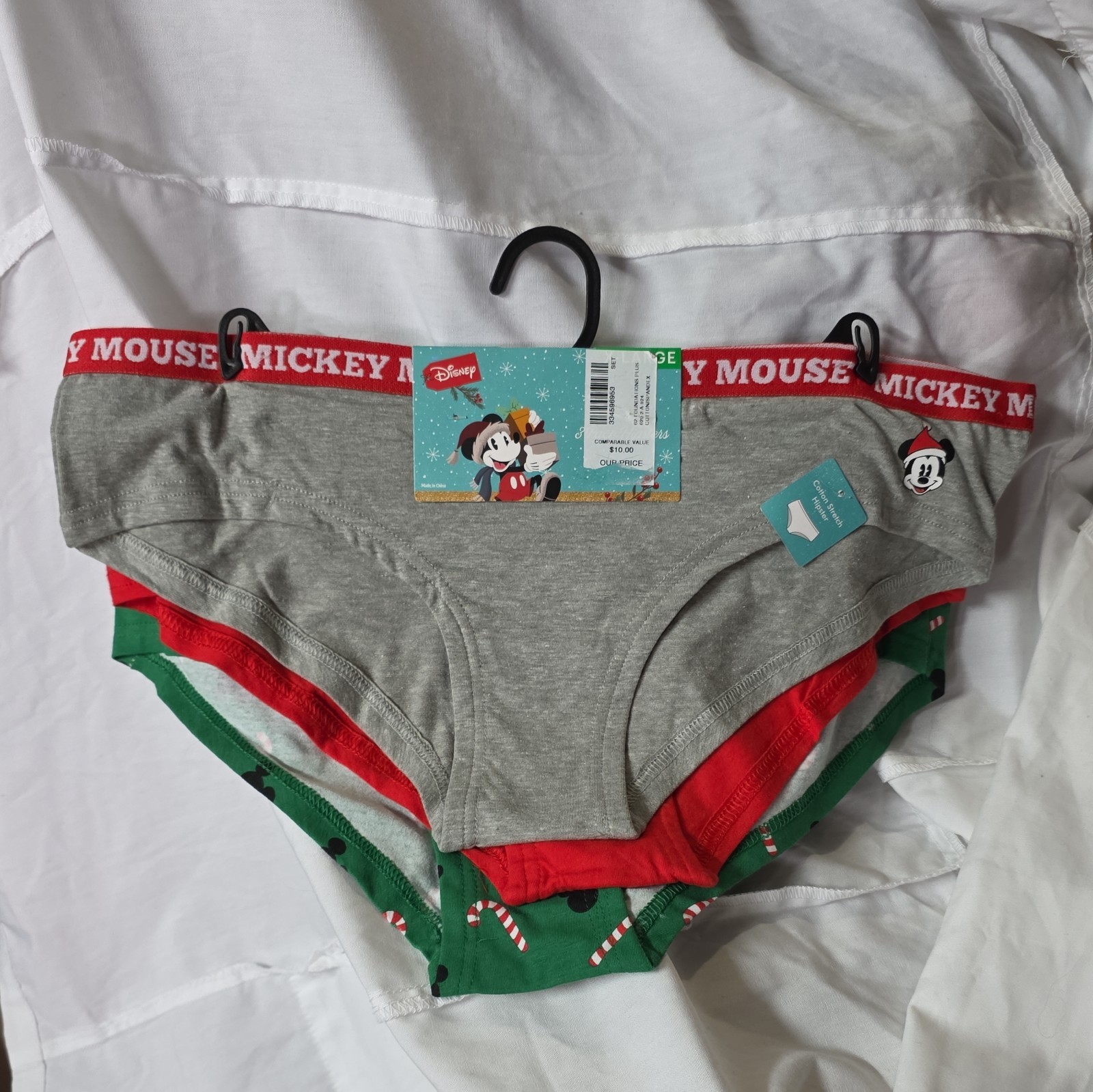Disney MICKEY MOUSE Christmas Cotton Stretch Hipster 3 Pack Woman’s Size NEW
