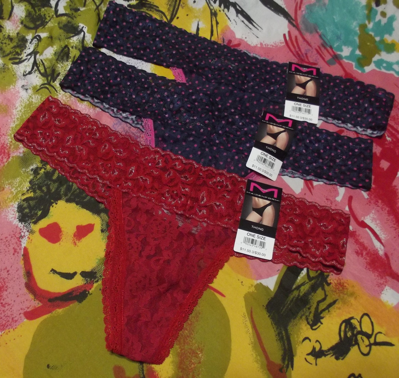 3 NEW MAIDENFORM 40118 0Y5 MICROFIBER LACE THONG PANTIES ONE SIZE