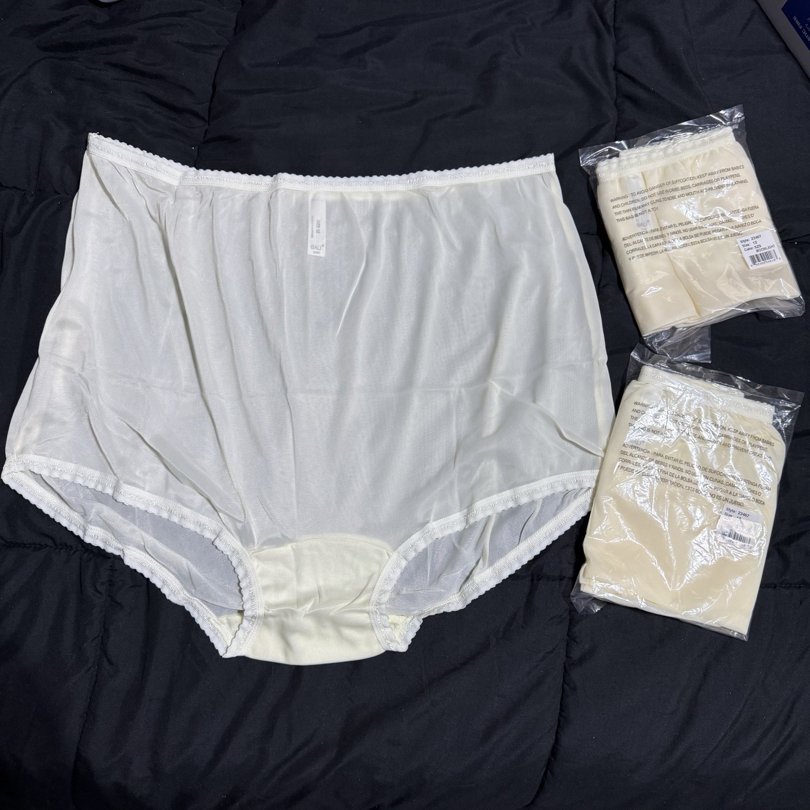 3 Pair Bali Vintage Full Cut Ivory Beige Silky Nylon Panties Briefs 23467 Sz 12