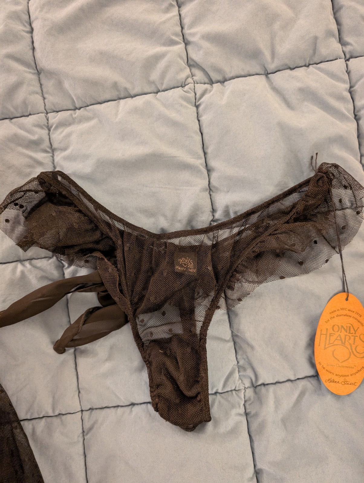 NWT Only Hearts CouCou Lola Ruffle Thong Sz M Black Lace Lingerie Panties 51437