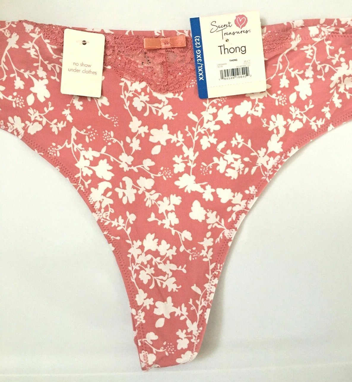Womens Sexy Mauve Floral Thong Panties Size 3X No Show Lace Insert Smooth NWT
