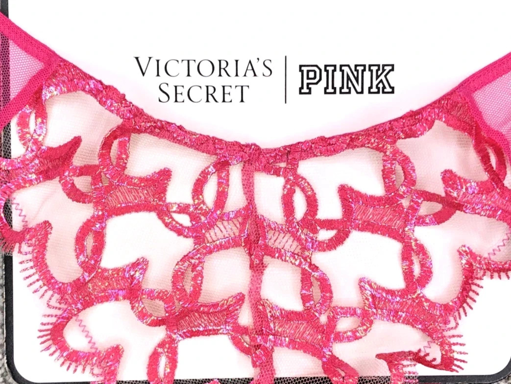 Victoria’s Secret NWT Large Pink Open Back Brazilian Cheeky Panty Hearts Mesh
