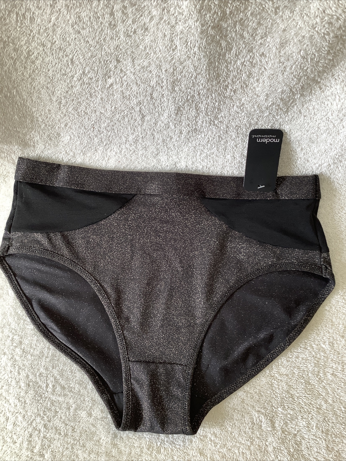 MODERN MOVEMENT BLACK & GOLD BIKINI 80% NYLON 10% SPANDEX 10% METALLIC W/ MESH