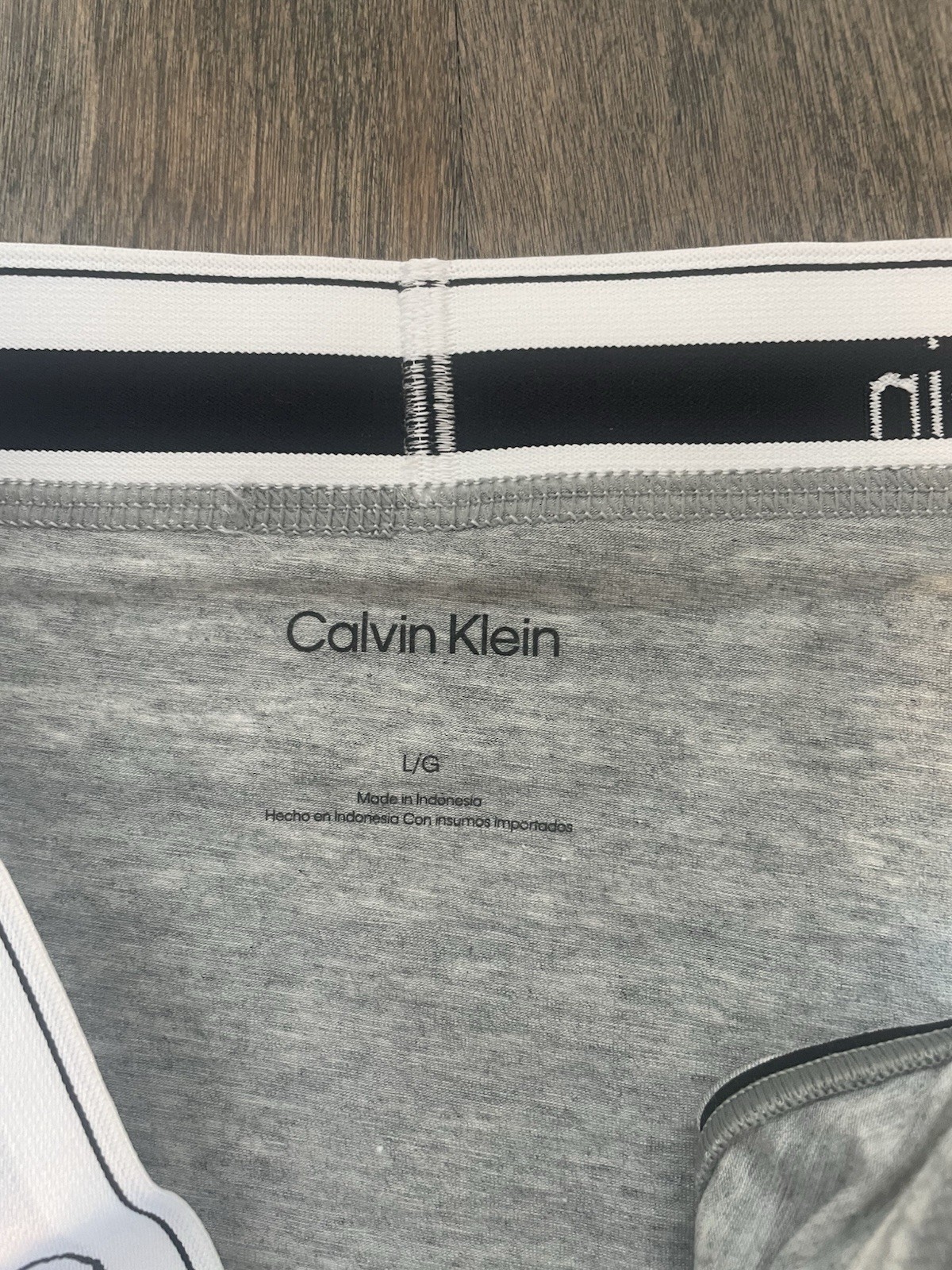 NWT Calvin Klein F3787 Icon Cotton Modal Bikini, Gray Black Stripes Logo Large