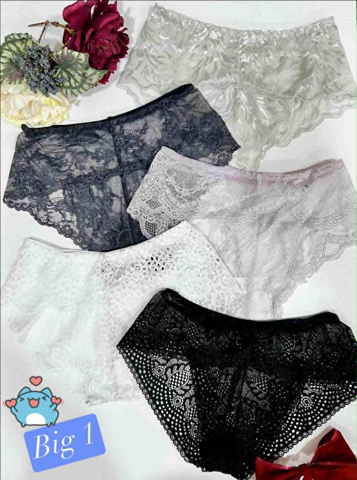 Floral Lace Underwear for Women colorful and vibrant Set of 5 panties Size S-XL