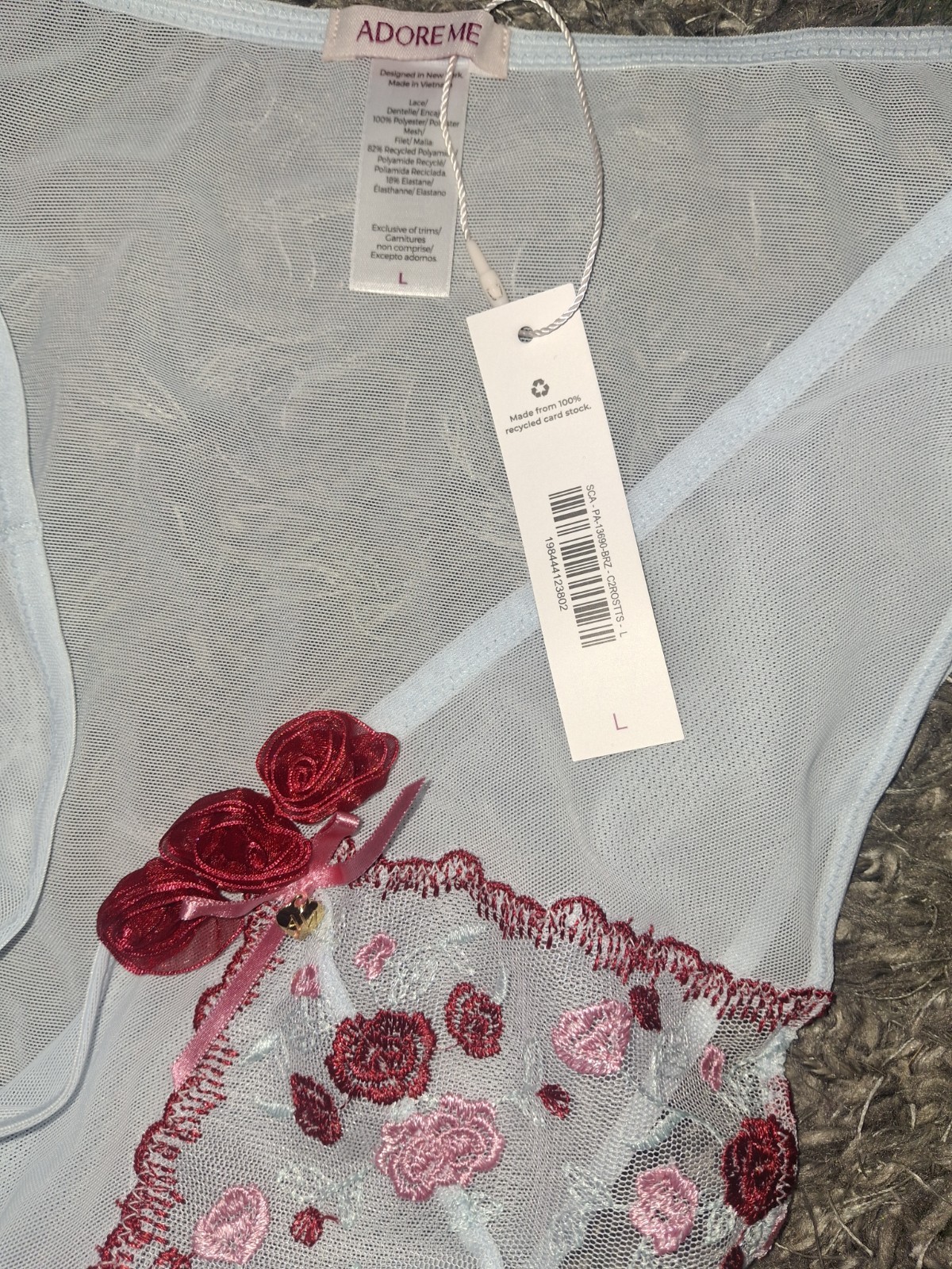Adore Me/VS Floral Detail Brazilian Panty NEW Large Pale Aqua