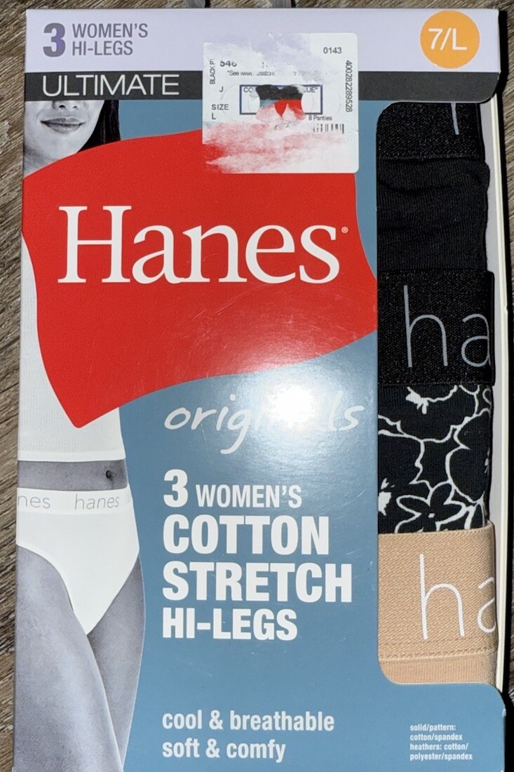 Hanes Ultimate 3-Pair Womens Hi-Legs Underwear Panties Cotton Originals ~ L