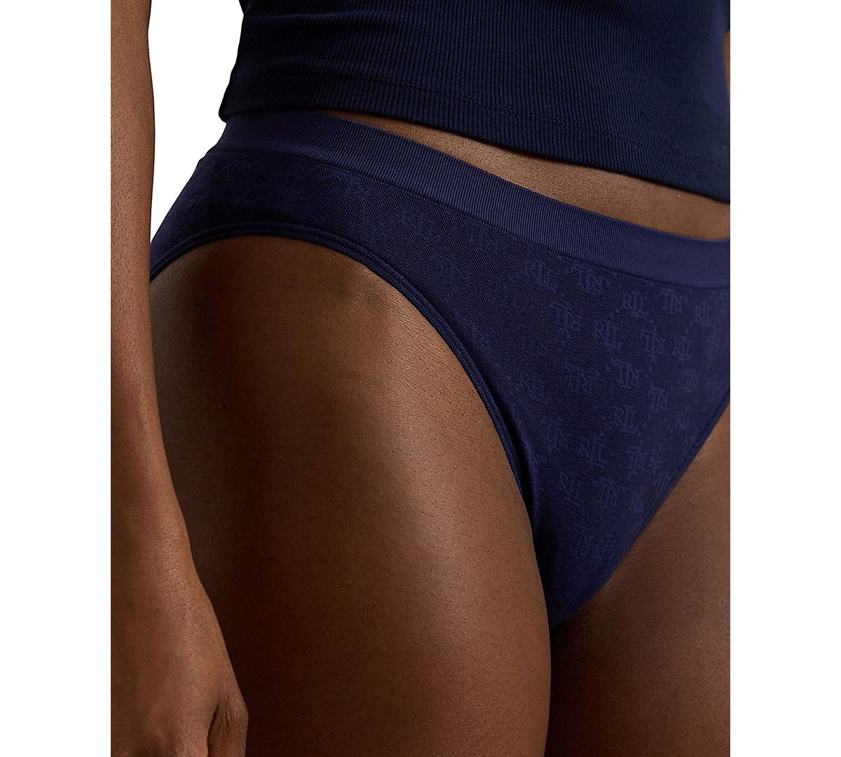 Lauren Ralph Lauren Monogram Mesh Bikini Brief Underwear 4L0048 Navy Blue Size L