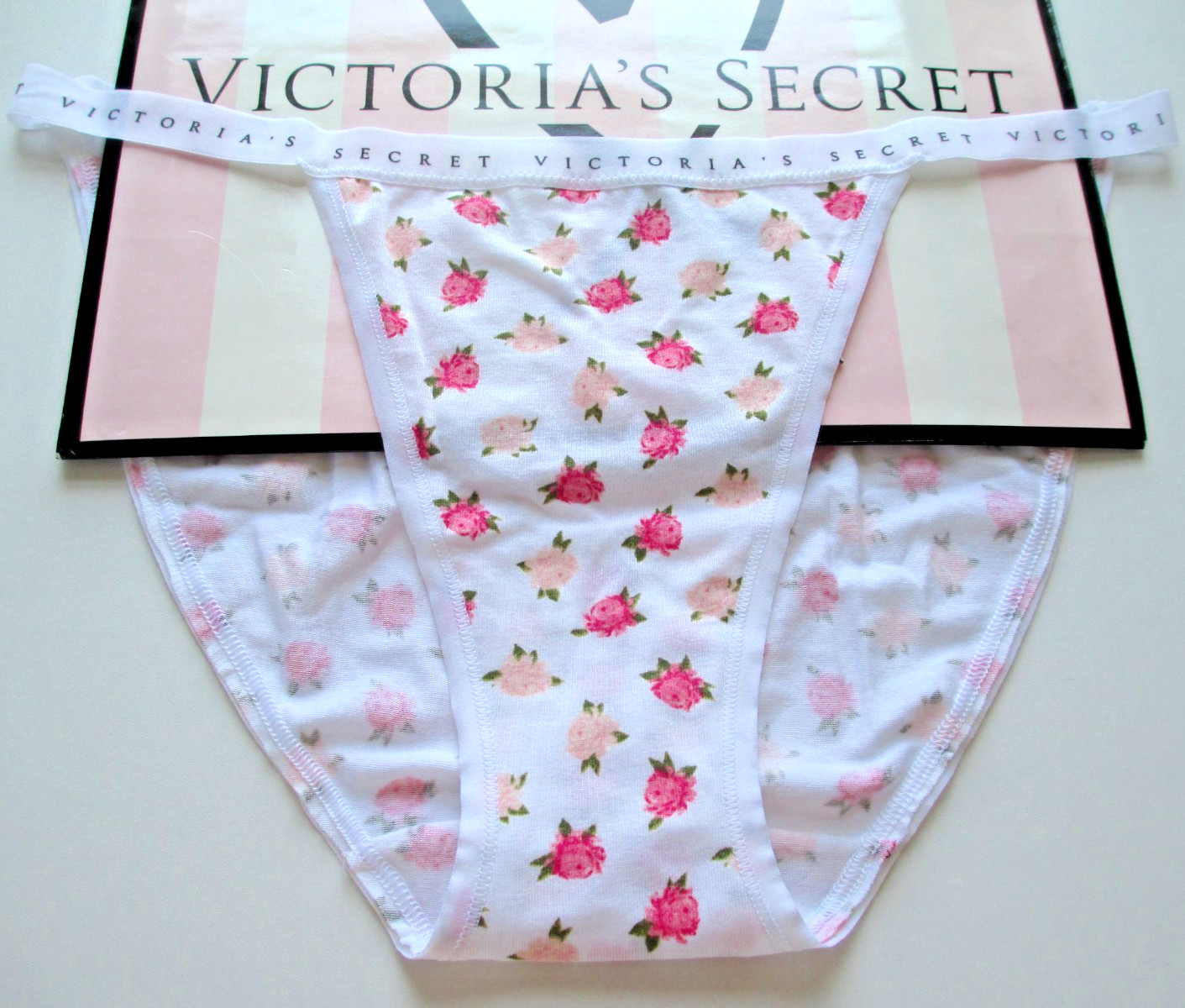 VICTORIA’S SECRET Cotton String Bikini Panty VS Floral White Pink Peony S M L XL