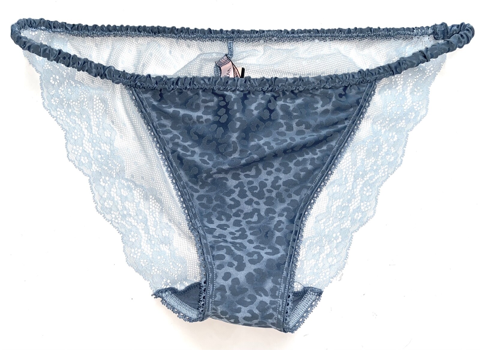 Victoria’s Secret String Bikini Panty Blue Animal Print Satin Lace Sexy M L XL