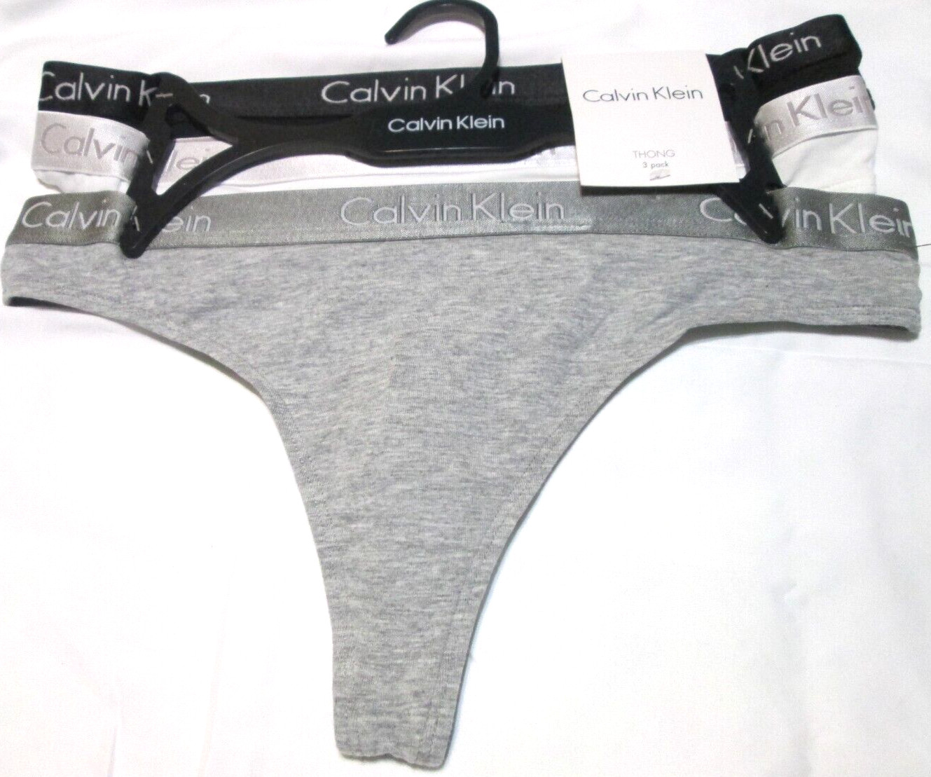 Calvin Klein Ladies’ cotton thong panties-sz S-3 PR-NWT-solids w/ logo waist-40.