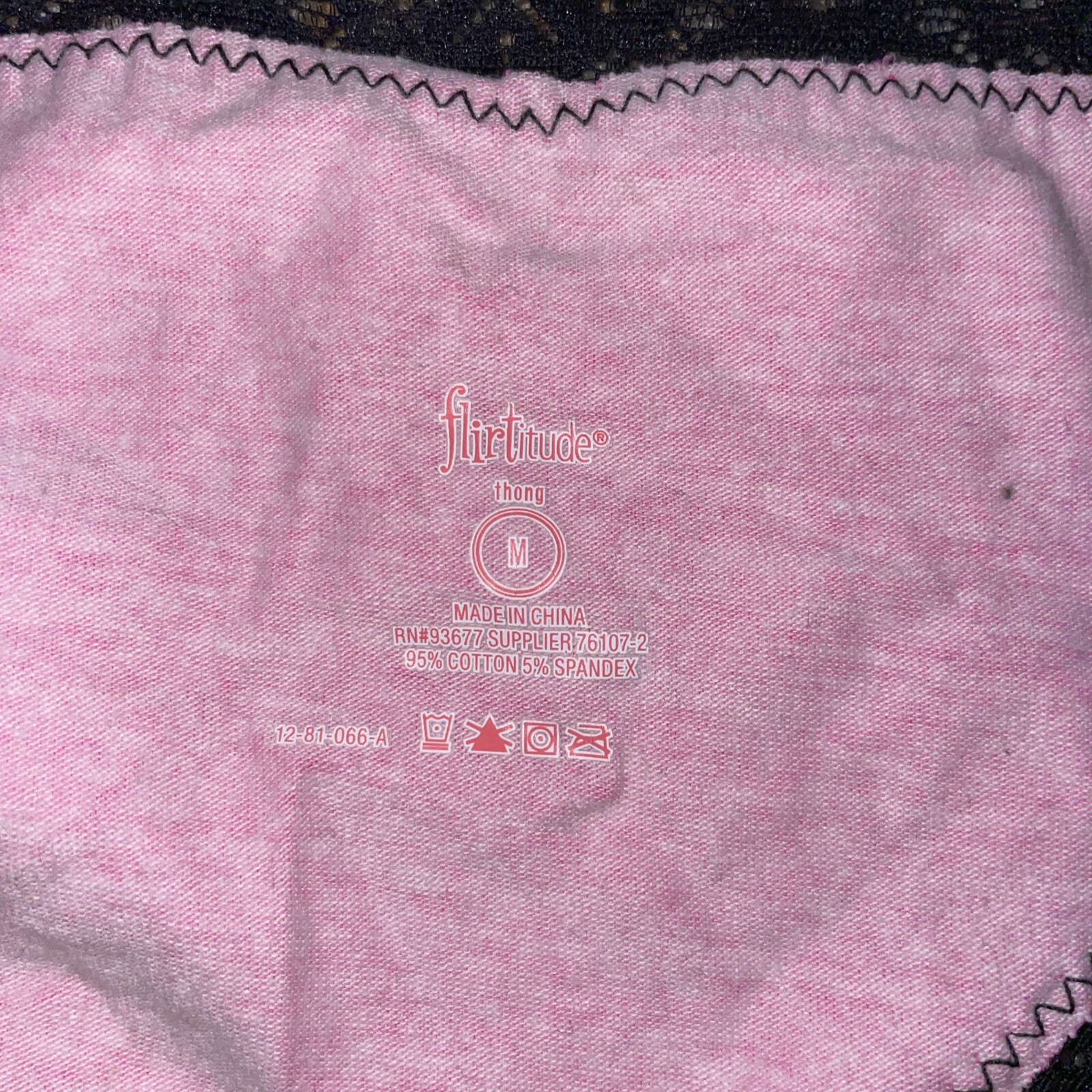 NWT Flirtitude Pink With Black Trim And LaceThong Medium