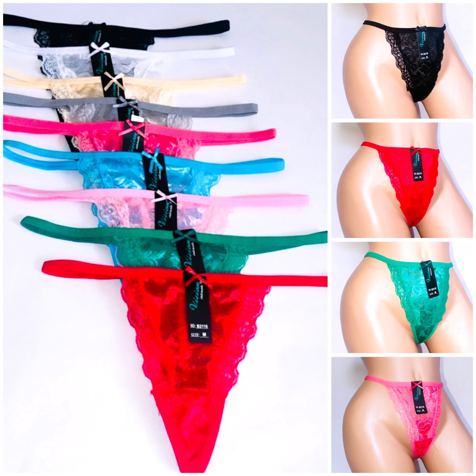 6 Sexy Women Lace V-string Briefs Panties Thongs G-string Lingerie Underwear Lg