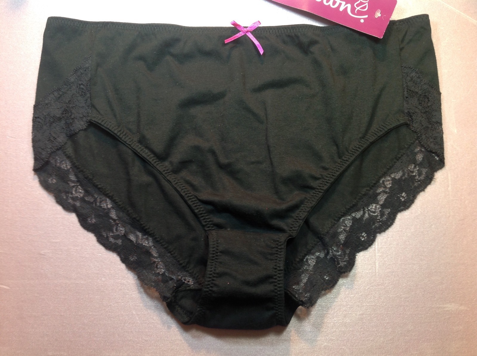 Women Panties,Bikinis”ILUSION” Size 2XL Black Soft W/Floral Fishnet Decoration