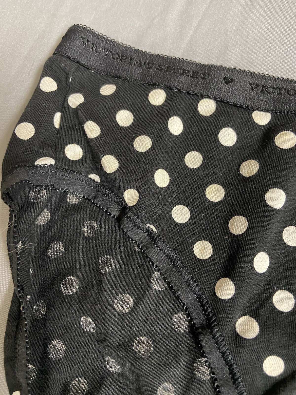 VICTORIA’S SECRET L HIGH LEG BRIEF PANTIES Black With White Polka Dots