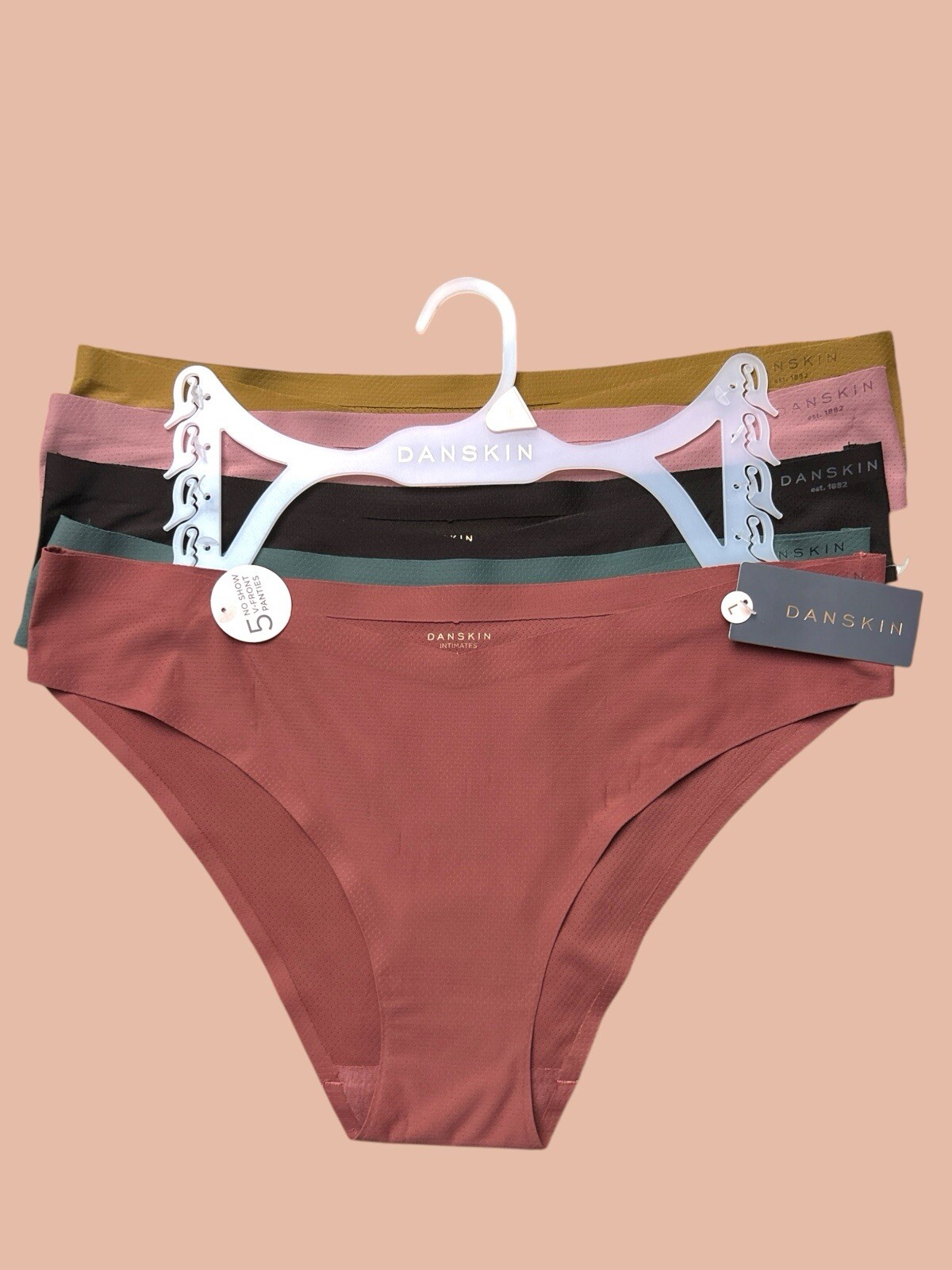 DANSKIN INTIMATES 5 PCS~Multicolor~No Show Panties Sz L~ Style DS3654~UNIQUE~$48