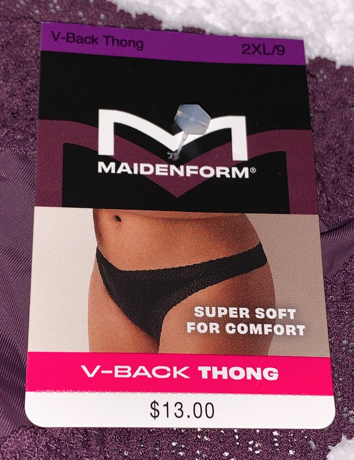 MAIDENFORM M Super Soft Lace Trim V Back Quartz Purple Thong Panty Womens S M XL
