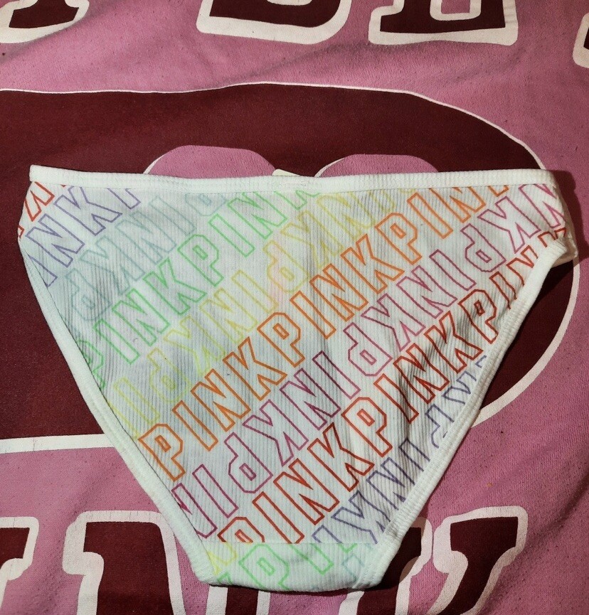 Victoria’s Secret “Pink” NWT Rainbow Logo Rib Knit Stretch Bikini Panty Women M