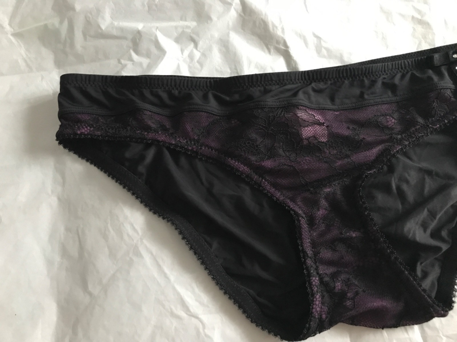 Black wine Linned lace knickers briefs NEW UK 12 X branded brief NEW