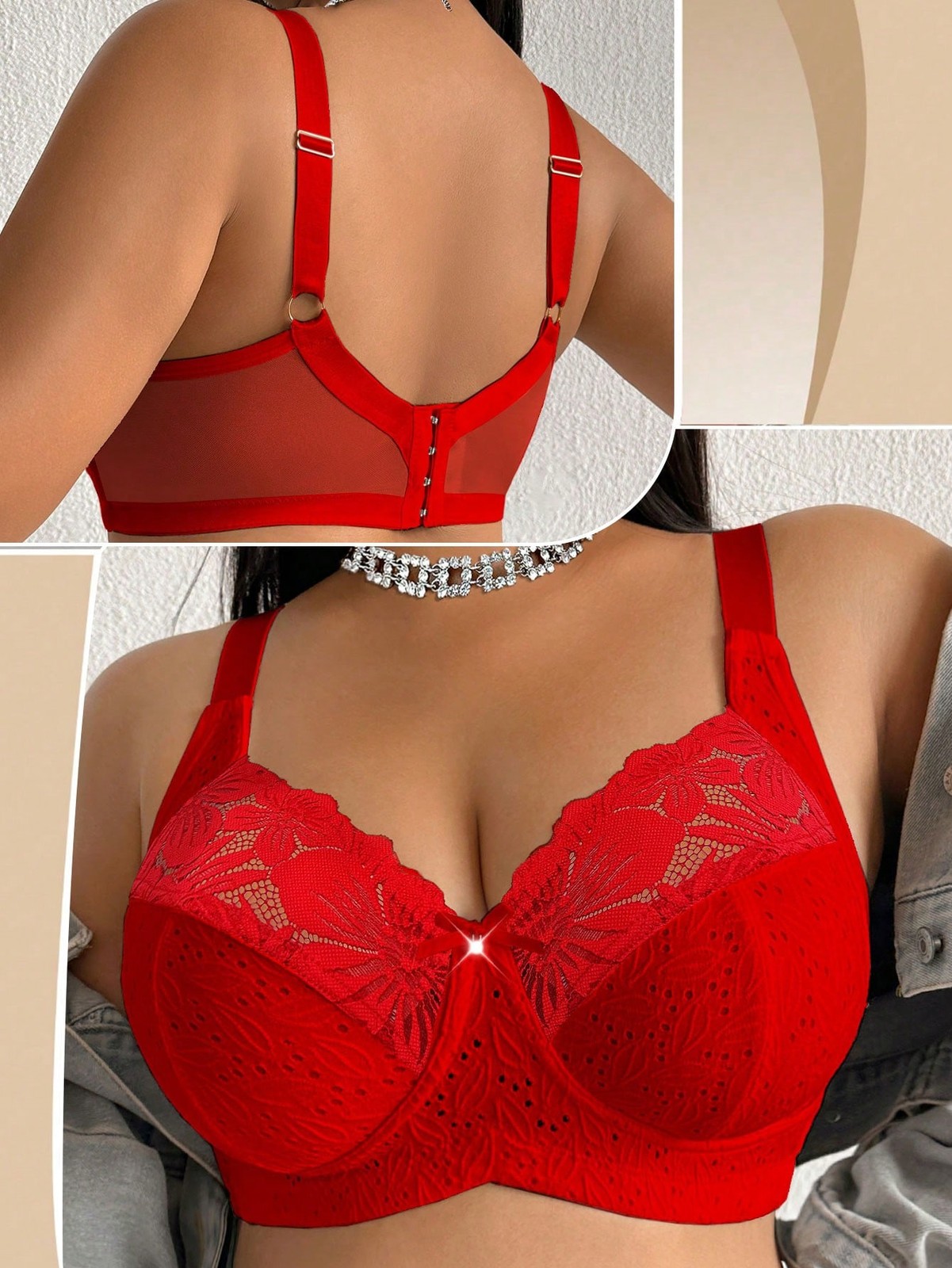 Elegant Lace Patchwork Wireless Bra Plus Size Ladies Cheap24