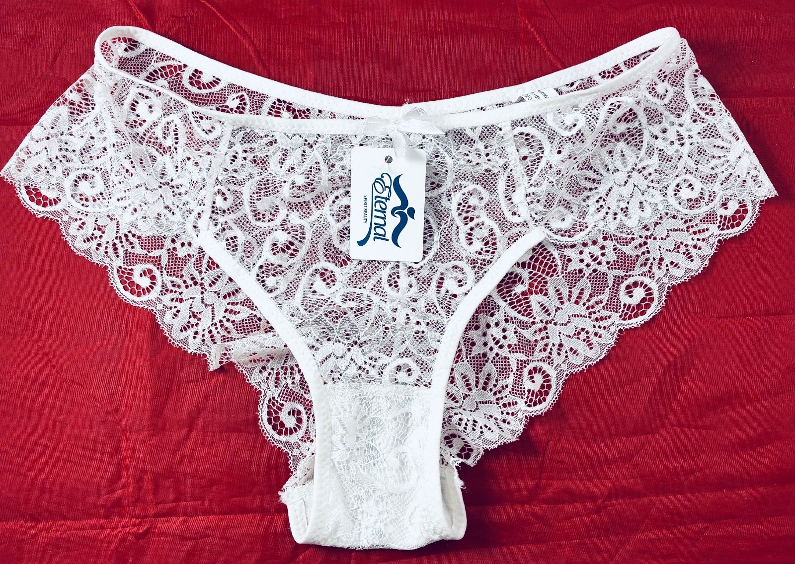 ETERNAL SPIRIT BEAUTY WHITE FLORAL & SCROLLS LACE BIKINI PANTIES WMS SZ XL NWT