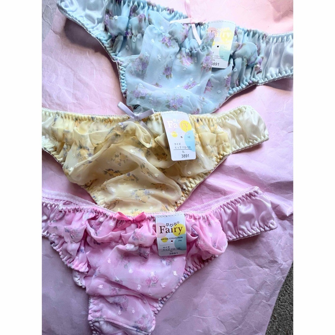 [Set of 3] US 2XL, Nylon Shiny Tricot Chiffon Lace Japanese Thong Panties set