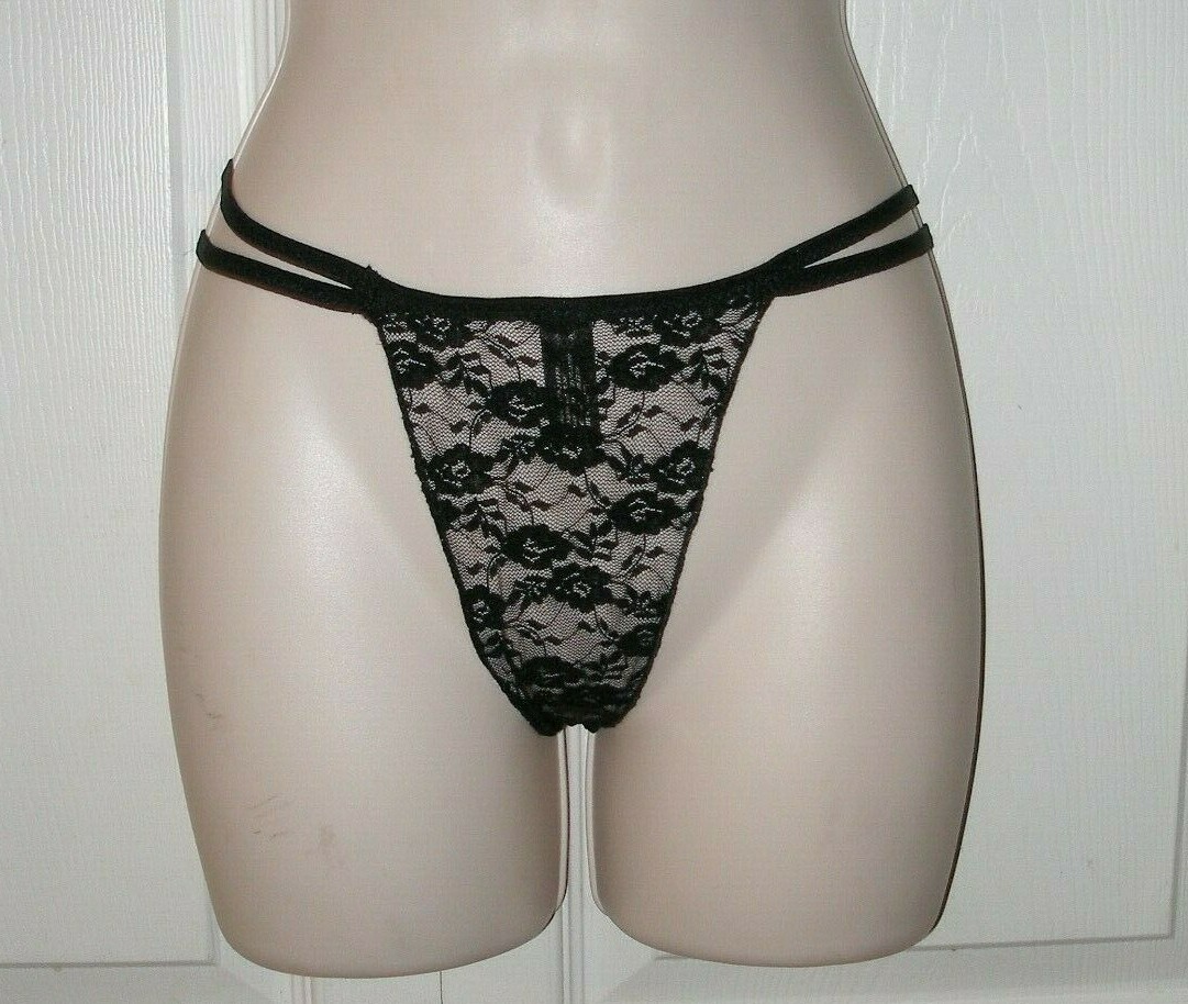 Women’s XL Black Lace String Thong Panties Double Strap Waist Band Unique