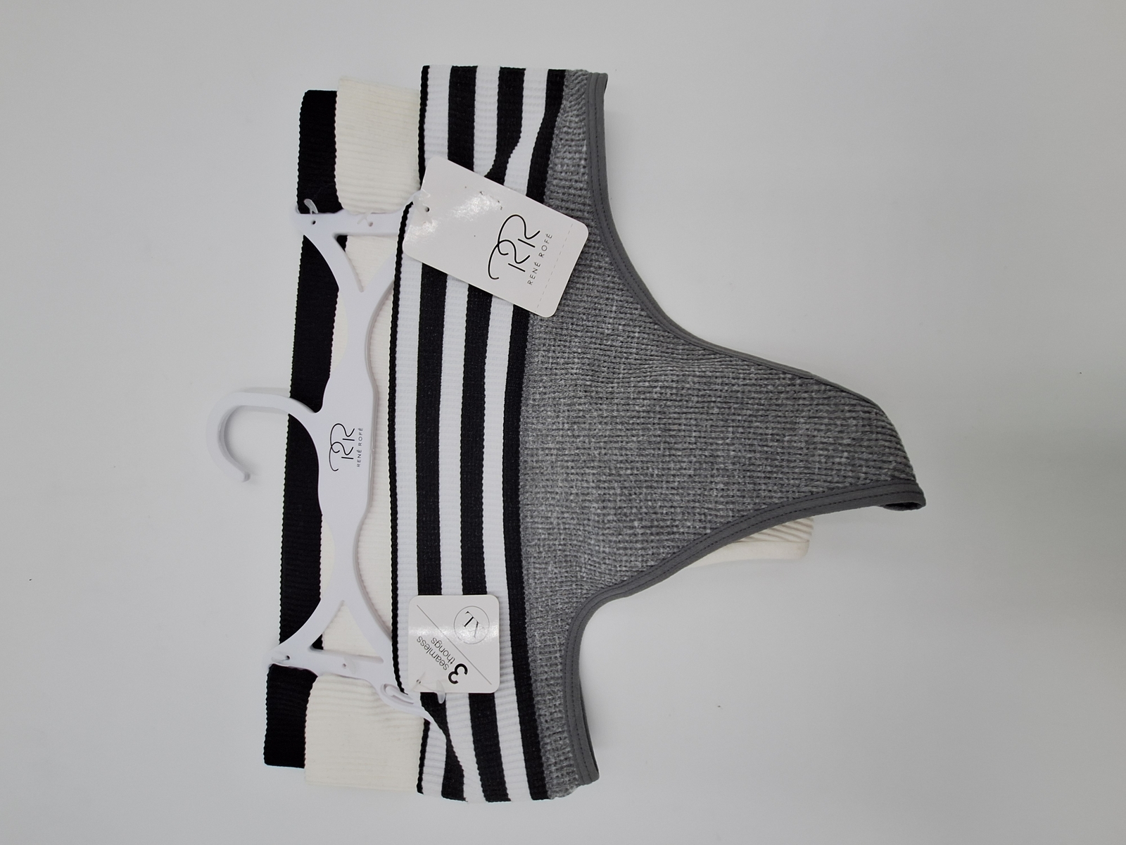 RENE ROFE Seamless Thong Panties 3 Pair Black White Grey XL $42 NWT